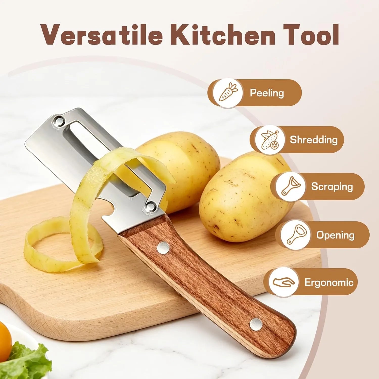 Premium Vegetable Peeler with Wooden Handle and Bottle